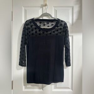 august silk Black Polka Dot Mesh Yoke Long Sleeve Top